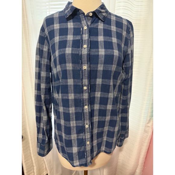 J.Crew Tops - J.Crew Womens Blue Plaid Boy Fit  Cotton Long Sleeve Button Down Shirt Size 10